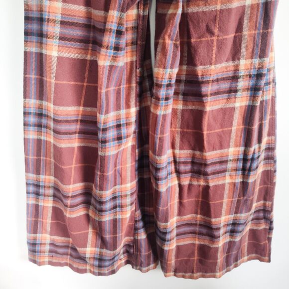 Free People Wide Leg Pants Size 0 Out Of Touch Extreme Plaid Pockets Burgundy - Picture 9 of 12